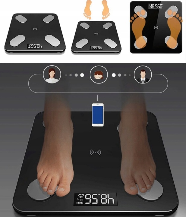 ANALITYCZNA WAGA ŁAZIENKOWA SMART 26w1 BMI+STOLNICA SILIKONOWA 40x50