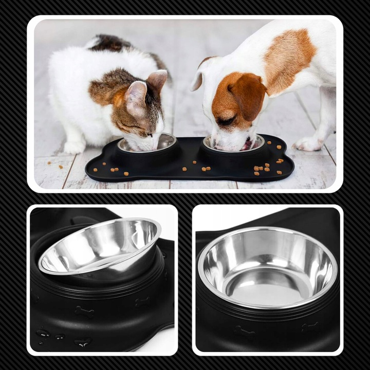 PODWÓJNA MISKA DLA PSA KOTA ANTYPOŚLIZGOWA + PODKŁADKA POD MISKI 2x450 ml
