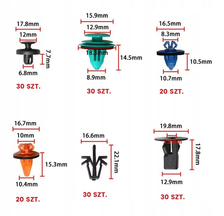 SPINKI SAMOCHODOWE ZESTAW SPINEK SAMOCHODOWYCH DO TAPICERKI 635 + ŚCIĄGACZE