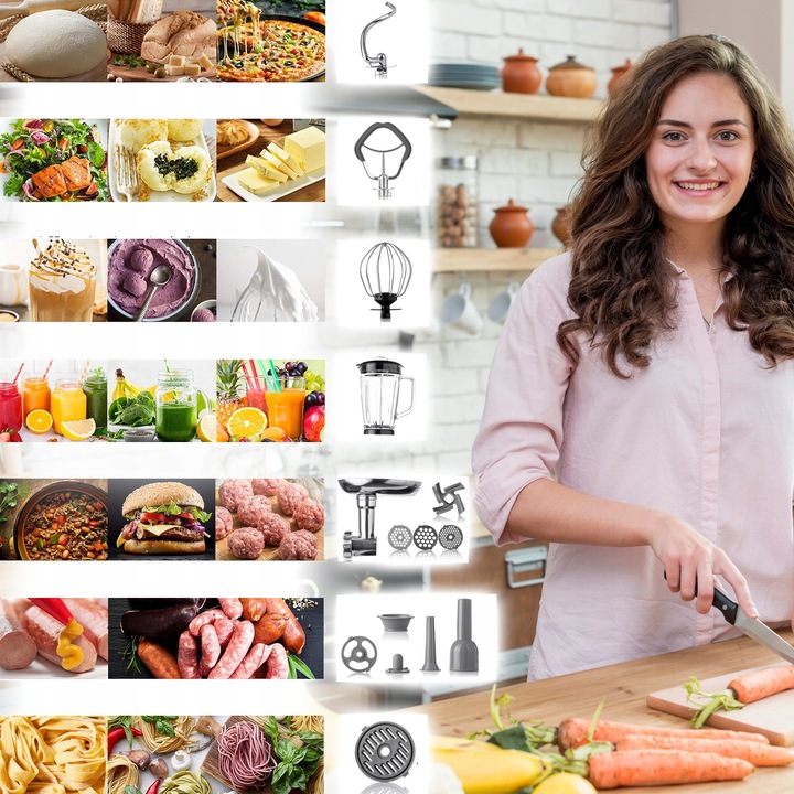 ROBOT KUCHENNY PLANETARNY MIKSER BLENDER 3000W MASZYNKA DO MIĘSA AKCESORIA