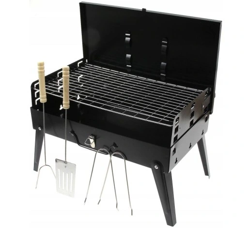GRILL WĘGLOWY OGRODOWY PRZENOŚNY TURYSTYCZNY WALIZKA + RUSZT + AKCESORIA