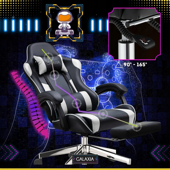 FOTEL GAMINGOWY BIUROWY Obrotowy Kubełkowy Krzesło Gamingowe Z Podnóżkiem