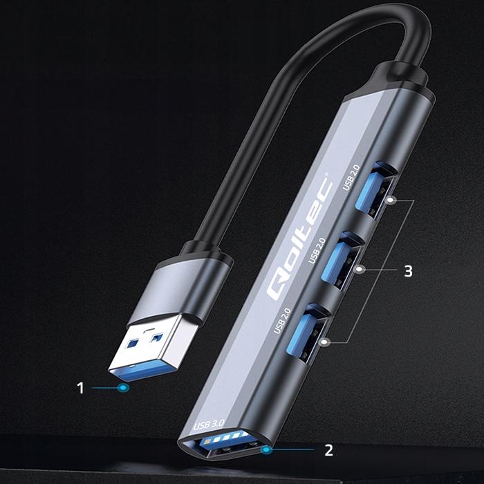 Qoltec Hub Adapter Rozdzielacz USB-C 3.0 4w1 USB 3.0 3x USB 2.0 5Gb/s