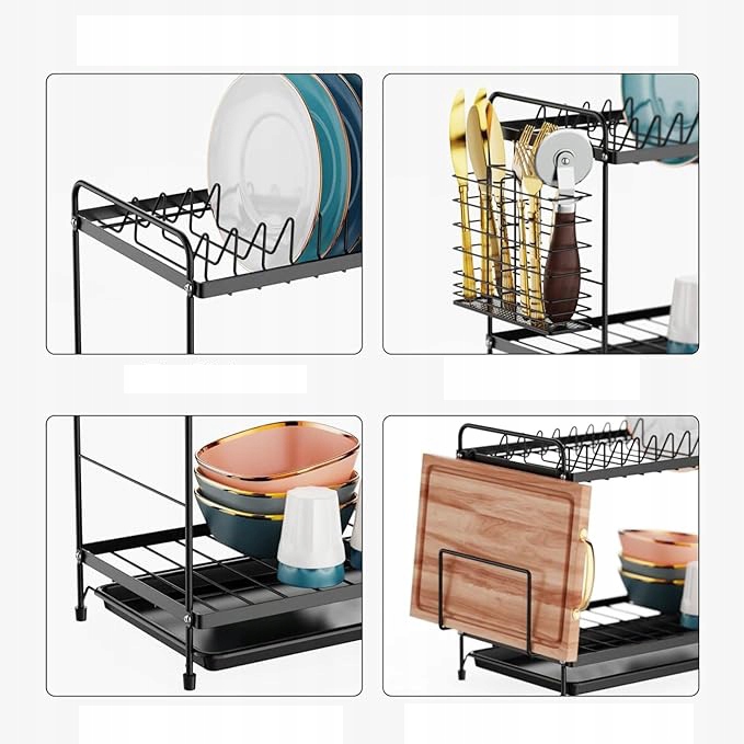 SUSZARKA DO NACZYŃ DWUPOZIOMOWA OCIEKACZ TALERZE SZTUĆCE + UCHWYT NA