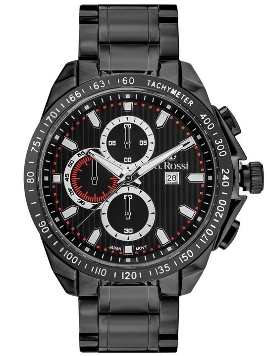 ZEGAREK MĘSKI G. ROSSI VIPER +BOX +GRAWER datownik bransoleta srebrny