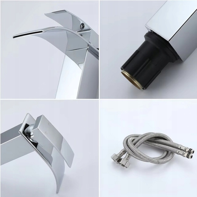 WYSOKA BATERIA UMYWALKOWA STOJĄCA NABLATOWA WODOSPAD ŁAZIENKOWA KRAN CHROM