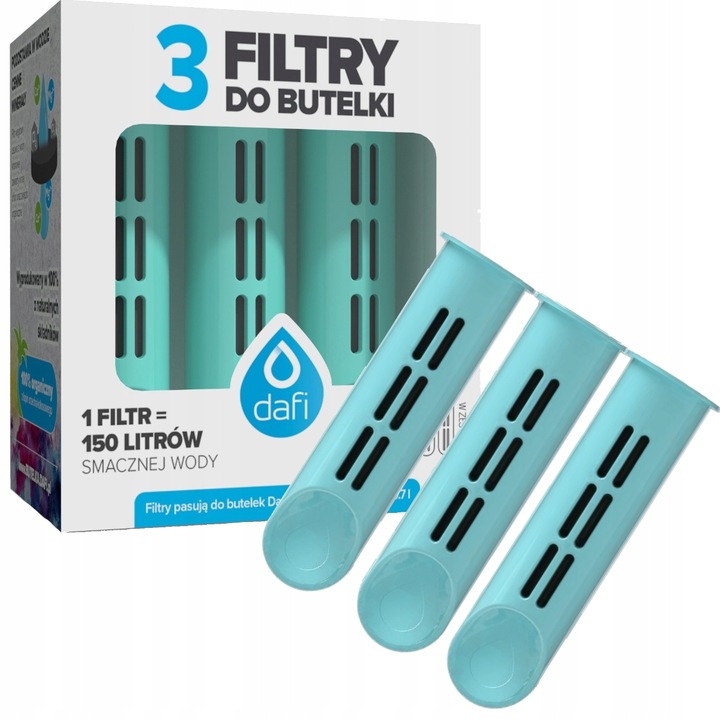 Turkusowe filtry wkłady do butelki DAFI SOLID STEEL SOFT 3 szt