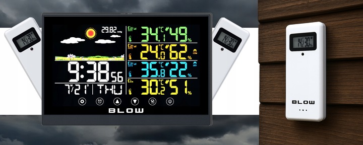 STACJA POGODY BEZPRZEWODOWA POGODOWA METEO TERMOMETR ZEGAR BUDZIK