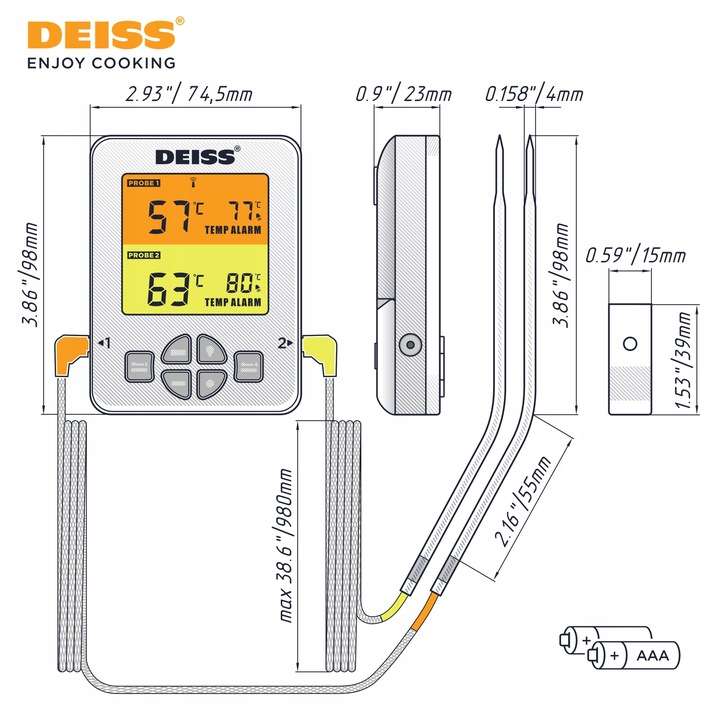 Deiss PRO Termometr kuchenny cyfrowy do mięsa, grilla, 2 sondy, bluetooth
