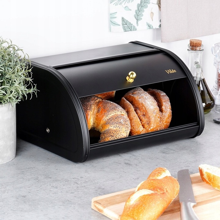 Mały CHLEBAK czarny metalowy pojemnik kuchenny na pieczywo chleb bułki