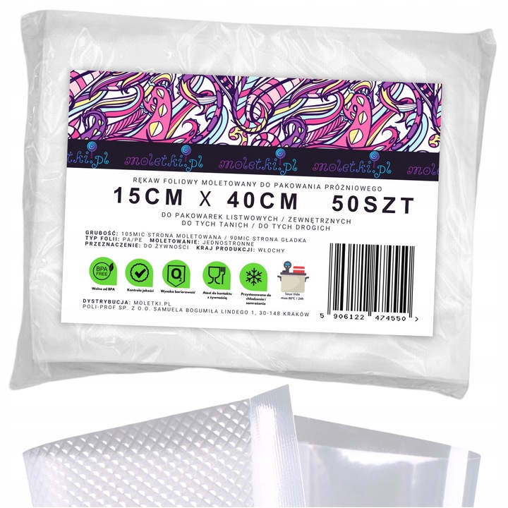 Worki Do Zgrzewarki Próżniowej Pakowarki Moletowane żywność 15x40cm