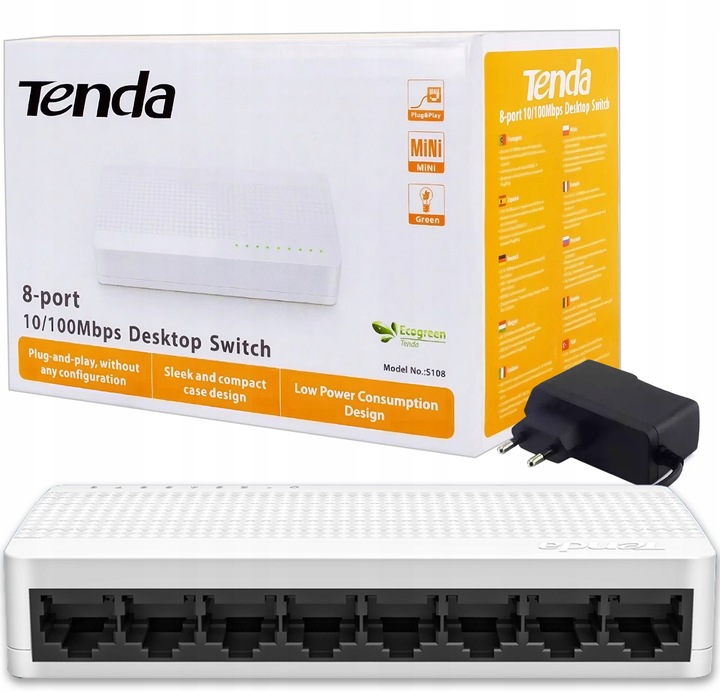 SWITCH 8-PORTOWY LAN RJ45 ROZDZIELACZ PRZEŁĄCZNIK ETHERNET 10/100 Mb/s