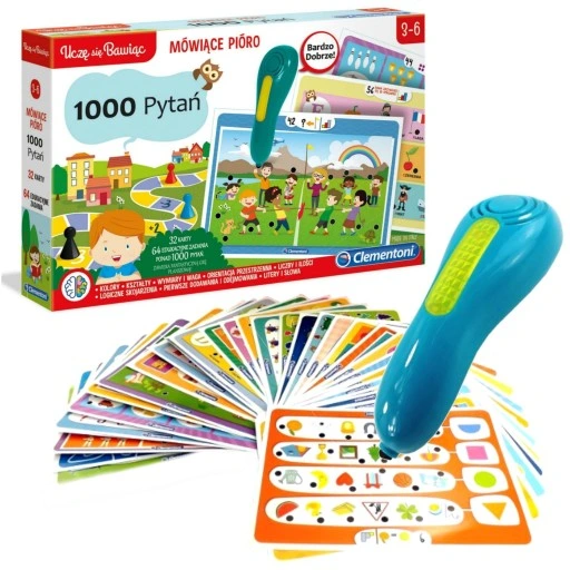 CLEMENTONI MÓWIĄCE PIÓRO ŚWIECI 1000 PYTAŃ PRZEDSZKOLAKA + GRA QUIZ 50653