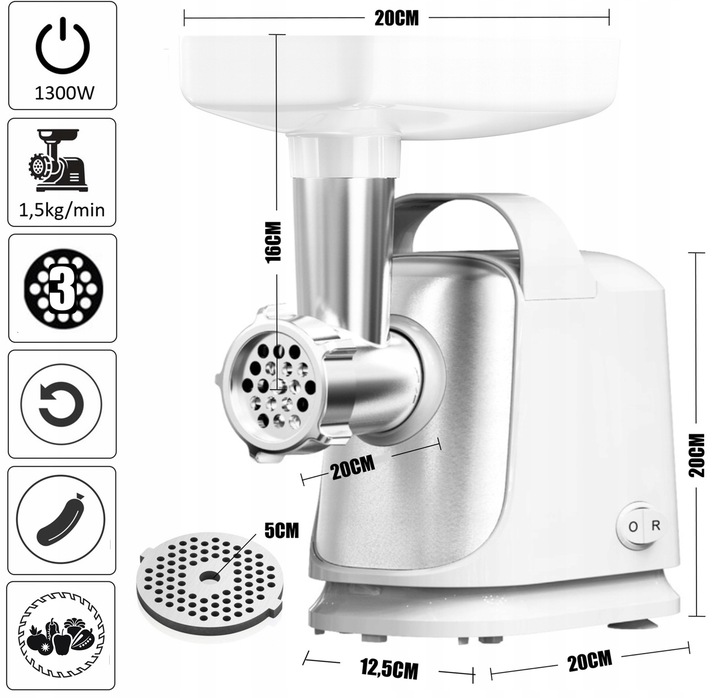 MASZYNKA DO MIELENIA MIĘSA KIEŁBASY 3 SITA + SZATKOWNICA REWERS MOC