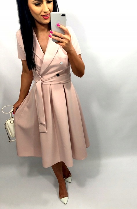 Sukienki Damskie na Komunię Chrzciny Wesele Elegancka Rozkloszowana Róż M