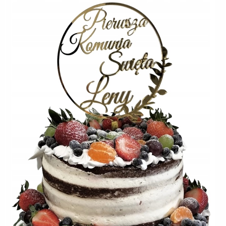 Topper na komunię z imieniem złoty Pierwsza Komunia IMIĘ złote lustro tort