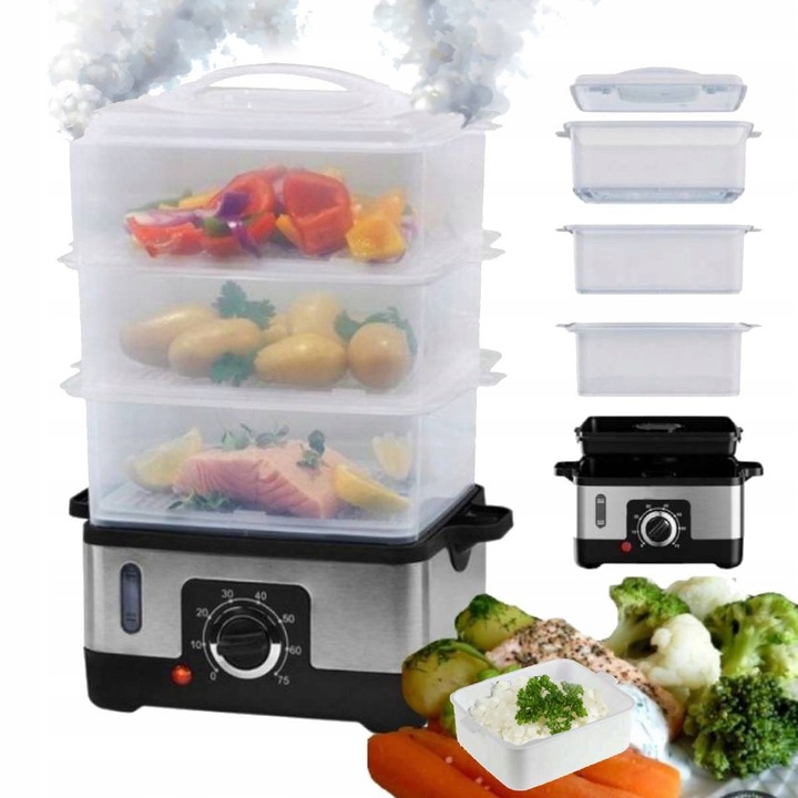 PAROWAR ELEKTRYCZNY URZĄDZENIE DO GOTOWANIA NA PARZE 950W 9L MINUTNIK