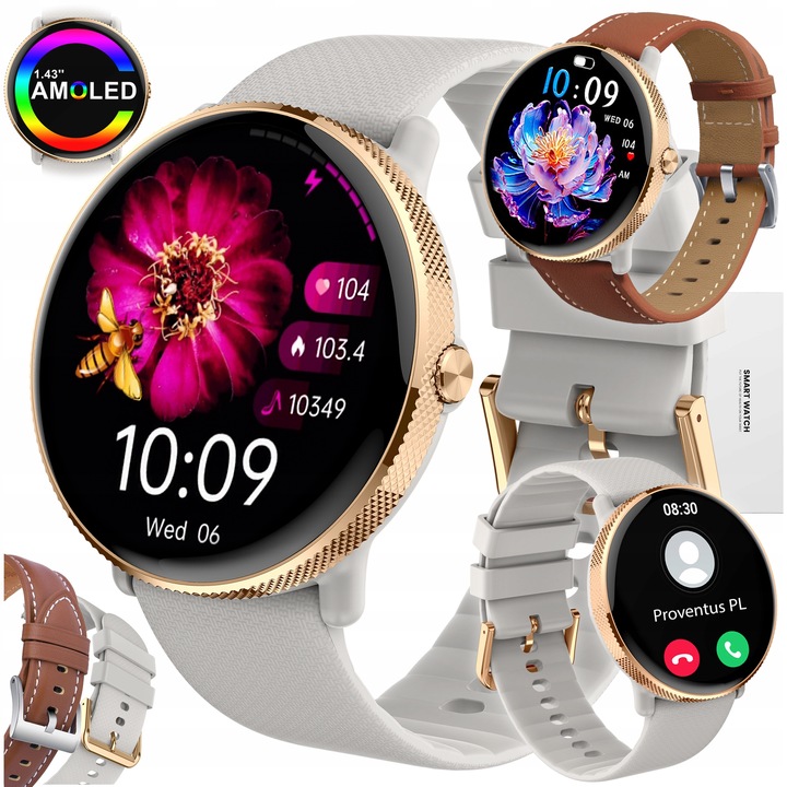 SMARTWATCH DAMSKI AMOLED FUNKCJA ROZMOWY SMS CIŚNIENIOMIERZ POMIAR TĘTNA
