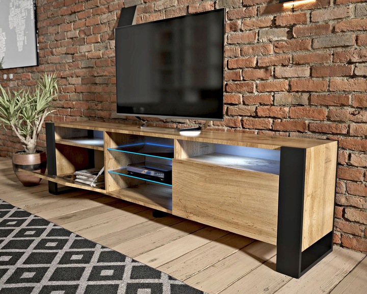 Szafka RTV pod telewizor LOFT 200 200cm loftowa dąb wotan LED