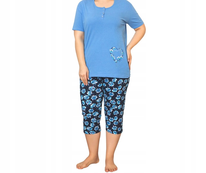 BAWEŁNIANA PIŻAMA DAMSKA DUŻE ROZMIARY KRÓTKI RĘKAW SPODNIE 3/4