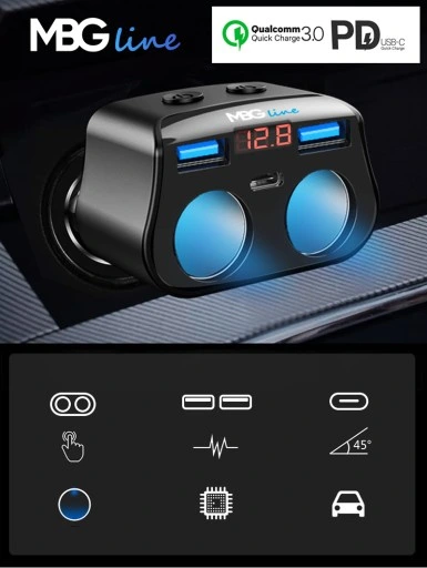 ROZDZIELACZ GNIAZDA ZAPALNICZKI 12-24V 3xUSB QC PD