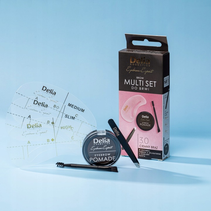 DELIA Multi Set do brwiL pomada 1.1 GRAFITOWA, szablony i pęsetka