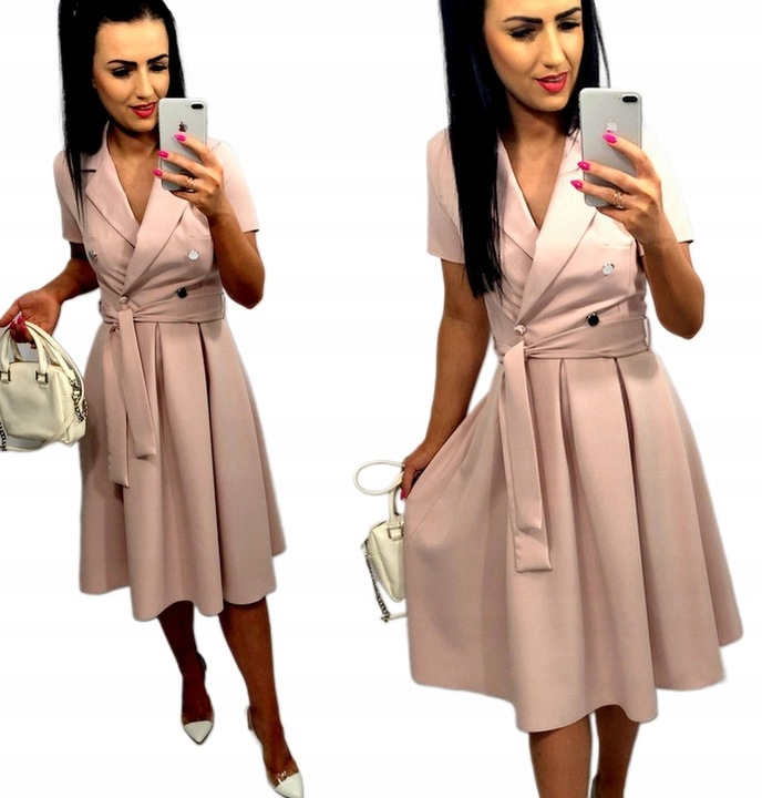 Sukienki Damskie na Komunię Chrzciny Wesele Elegancka Rozkloszowana Róż M