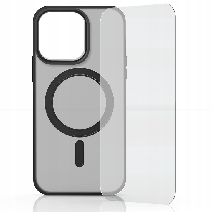 Etui Magsafe Do Apple iPhone 15 Pro (Czarne Matowe, Wzmacniane) + Szkło 9h