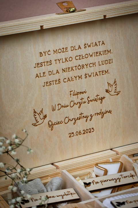 Pamiątka Chrztu Świętego Pudełko GOTOWY PREZENT NA CHRZEST PREMIUM Grawer