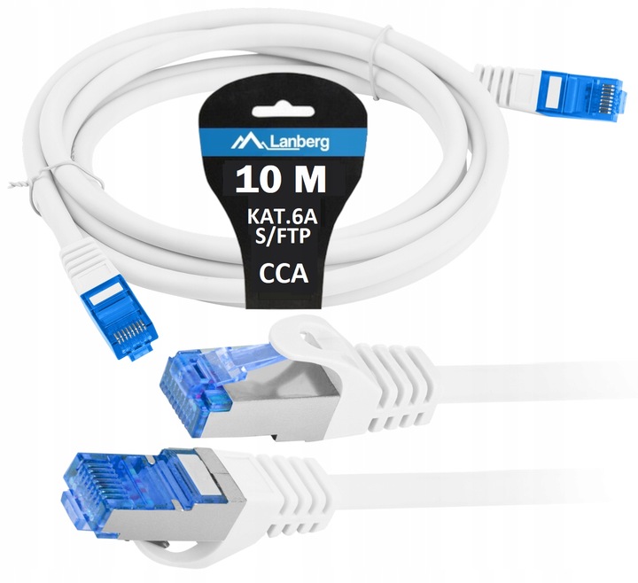 Kabel Internetowy Ethernet Skrętka RJ45 LAN kat 6A SFTP LSZH 10m Biały