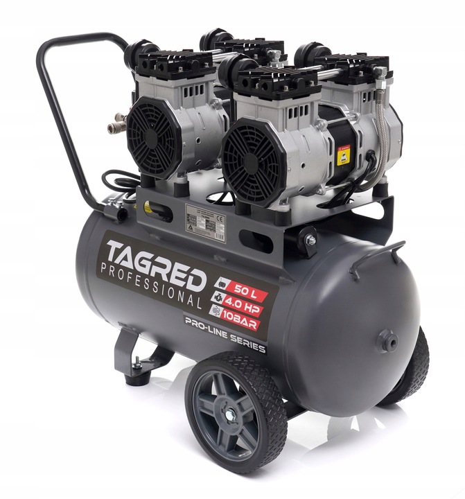 PROFESJONALNY KOMPRESOR BEZOLEJOWY 10 BAR 50L 4 TŁOKI CICHY MOCNY