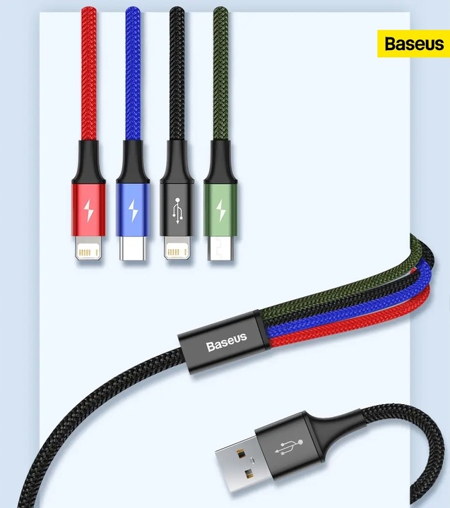 BASEUS SZYBKI MOCNY KABEL PRZEWÓD USB 4W1 2XUSB-C LIGHTNING MICRO QC 1.2M
