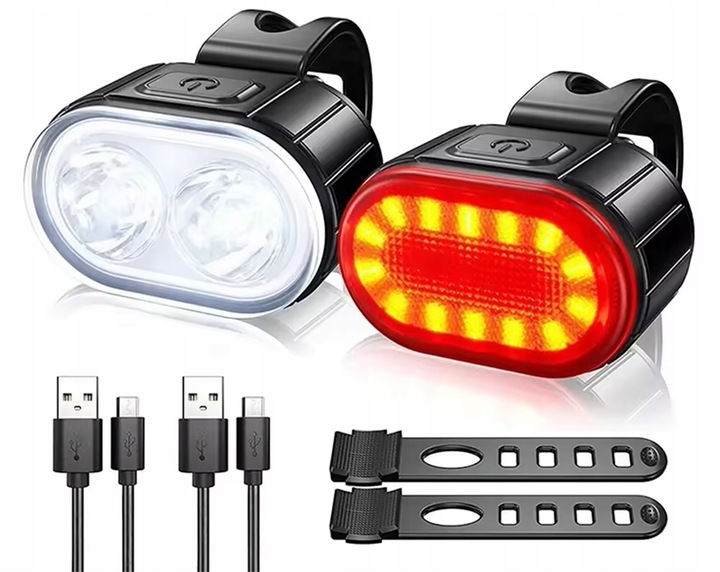 LAMPKA ROWEROWA OŚWIETLENIE LED NA ROWER KIEROWNICĘ PRZÓD + TYŁ NA USB MOC