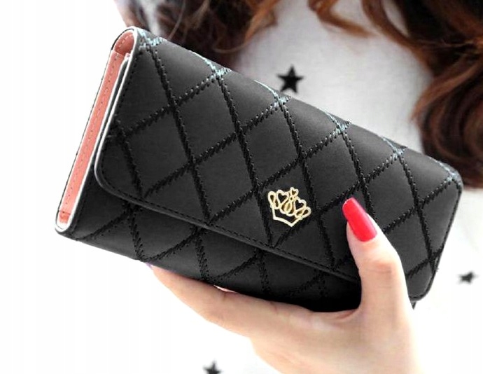 Elegancki Portfel damski na zatrzask skórzany duży rozkładany pojemny skóra