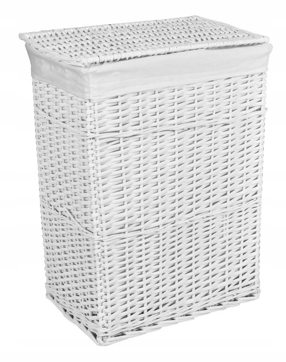 POJEMNIK WIKLINOWY NA PRANIE BIELIZNĘ ZABAWKI KOSZ KUFER BIAŁY DUŻY