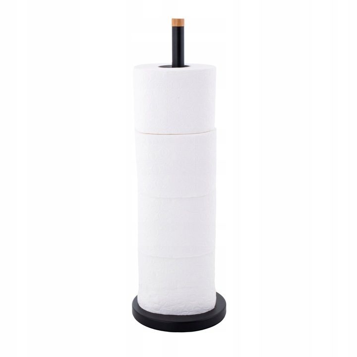 Stojak na papier toaletowy czarny do WC na 4 rolki bambus loft YOKA