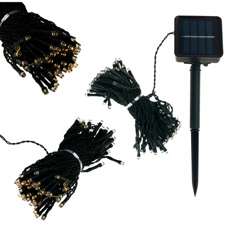 LAMPKI CHOINKOWE SOLARNE 100 LED 10m GIRLANDA CIEPŁE BIAŁE 8 FUNKCJI