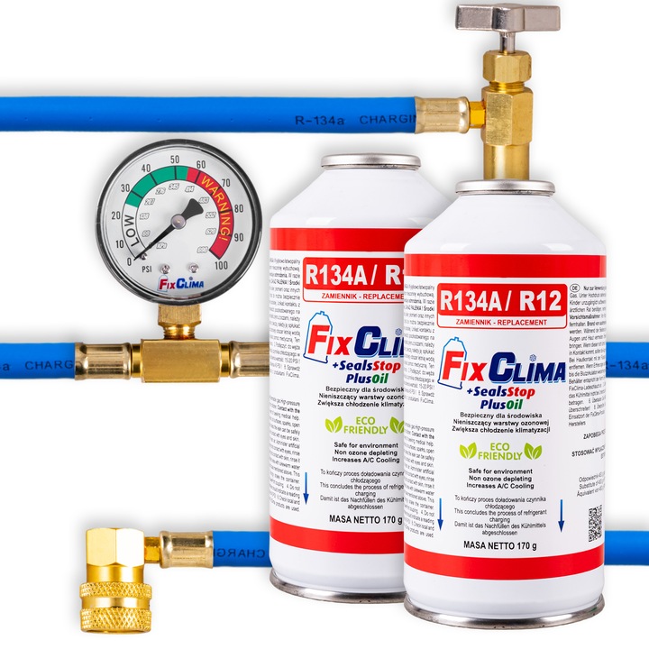 ZESTAW DO NAPEŁNIANIA KLIMATYZACJI AUT 2x GAZ R134A USZCZELNIACZ CZYNNIK
