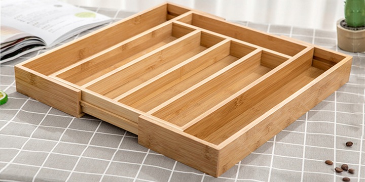 WKŁAD ORGANIZER DO SZUFLADY KUCHENNEJ NA SZTUĆCE BAMBUSOWY PREMIUM XXL 55cm