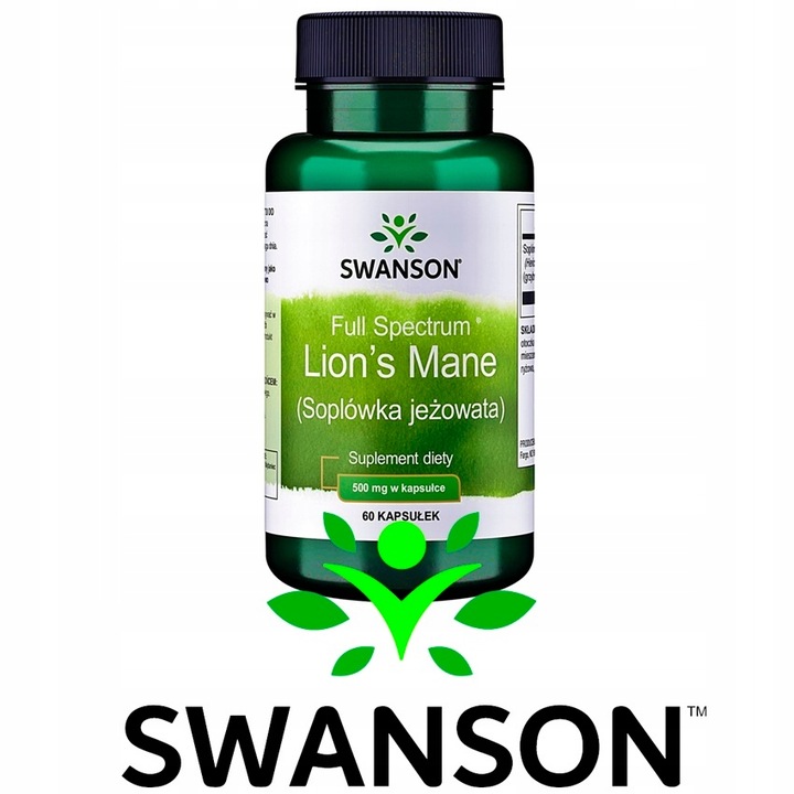 SWANSON Lion's Mane SOPLÓWKA JEŻOWATA Hericium 500mg 60kap TRAWIENIE Pamięć
