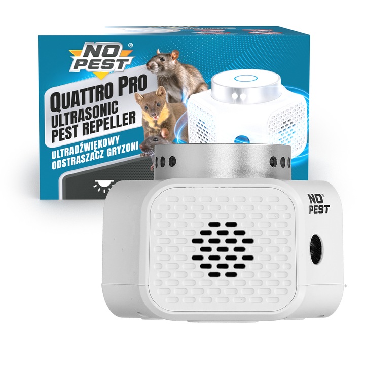 ULTRADŹWIĘKOWY ODSTRASZACZ KUN SZCZURÓW MYSZY GRYZONI NO PEST QUATTRO