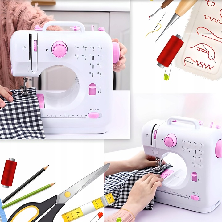 MASZYNA DO SZYCIA MINI PRZENOŚNA 12 ŚCIEGÓW AKCESORIA + GRATISY BIAŁA