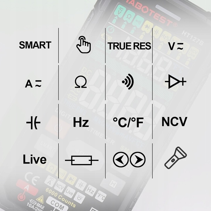 CYFROWY MULTIMETR UNIWERSALNY TRUE RMS NCV LATARKA LED + KABLE ETUI