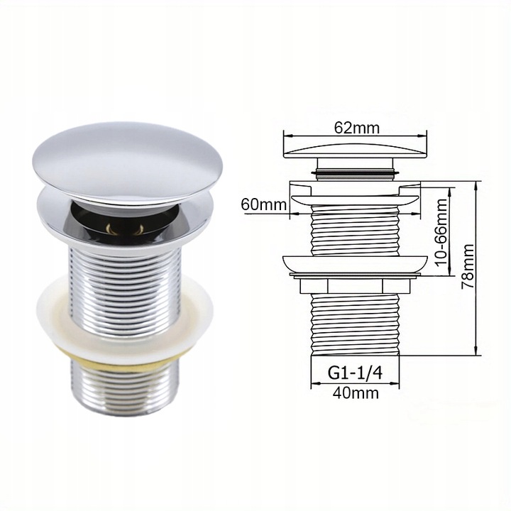 KOREK UMYWALKOWY AUTOMATYCZNY BEZ PRZELEWU klik klak SREBRNY