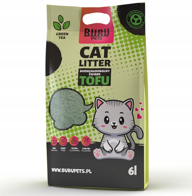 Żwirek Tofu dla Kotów ZIELONA HERBATA BuBu Pets 2,5kg zbrylający biodegrad
