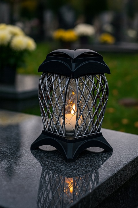 Znicz Srebro Na Grób Cmentarz Ażurowy Na Wszystkich Świętych Lampion 33 cm
