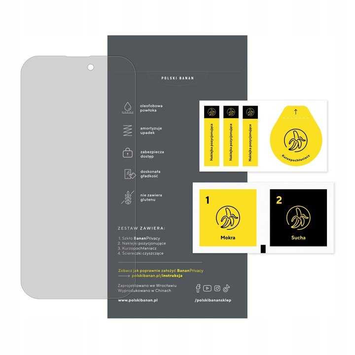Szkło hartowane prywatyzujące 9H BananPrivacy do Apple iPhone 14 Pro