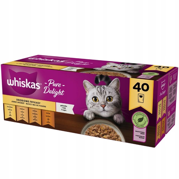 WHISKAS saszetki 85gx40 Pure Delight DROBIOWE FRYKASY w galarecie