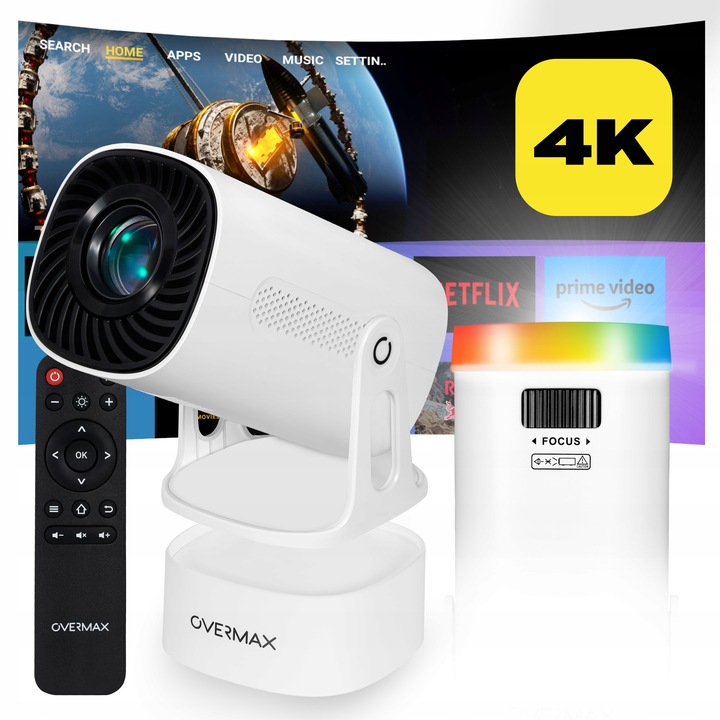 PROJEKTOR RZUTNIK ANDROID TV WIFI BEZPRZEWODOWY OBROTOWY LED PRZENOŚNY