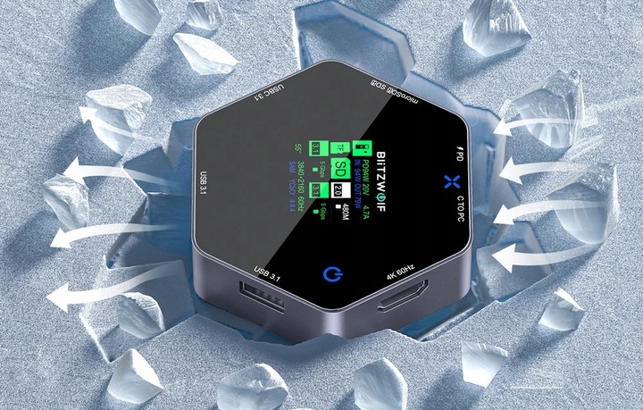 Blitzwolf BW-TH16 Stacja Dokująca HUB 8w1 USB-C PD 100W HDMI 4K Chłodzenie